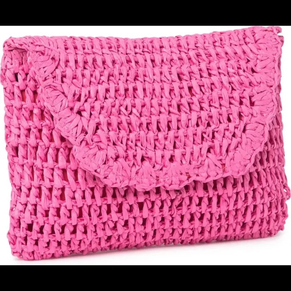 Pink Raffia Straw Clutch Woven Handbag, Feminine Summer Resort Vacation, New